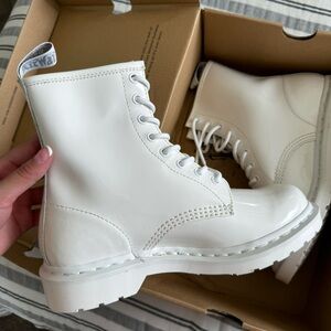 Dr. Martens White Patent Leather Combat Boots